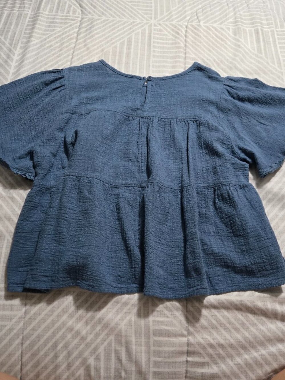 HYFVE Cavender's Slate Blue Textured Gauze Tiered Babydoll Top S